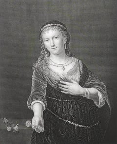 Original Antique Print After Rembrandt " Rembrandt's Daughter ". C.1850
