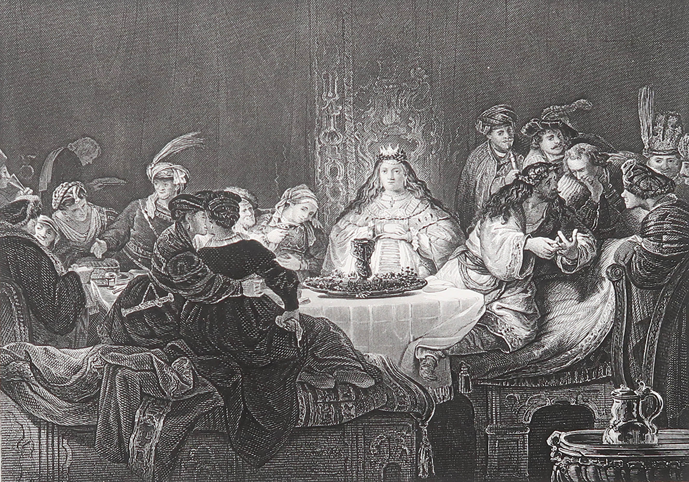 Original Antique Print After Rembrandt " The Feast of Ahasuerus ". C.1850