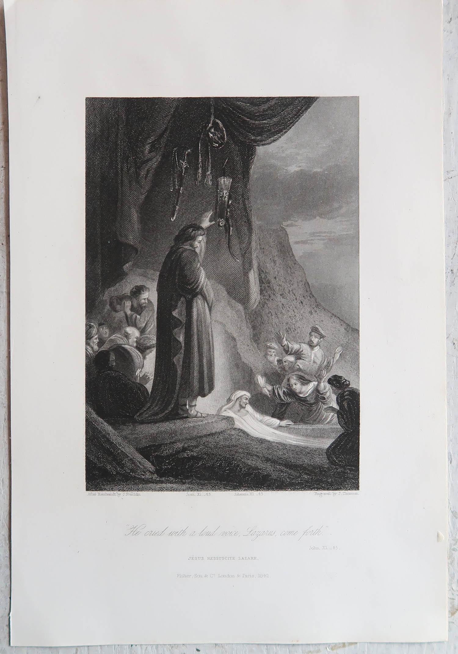 Baroque Original Antique Print After Rembrandt, the Raising of Lazarus, Dated 1842 For Sale