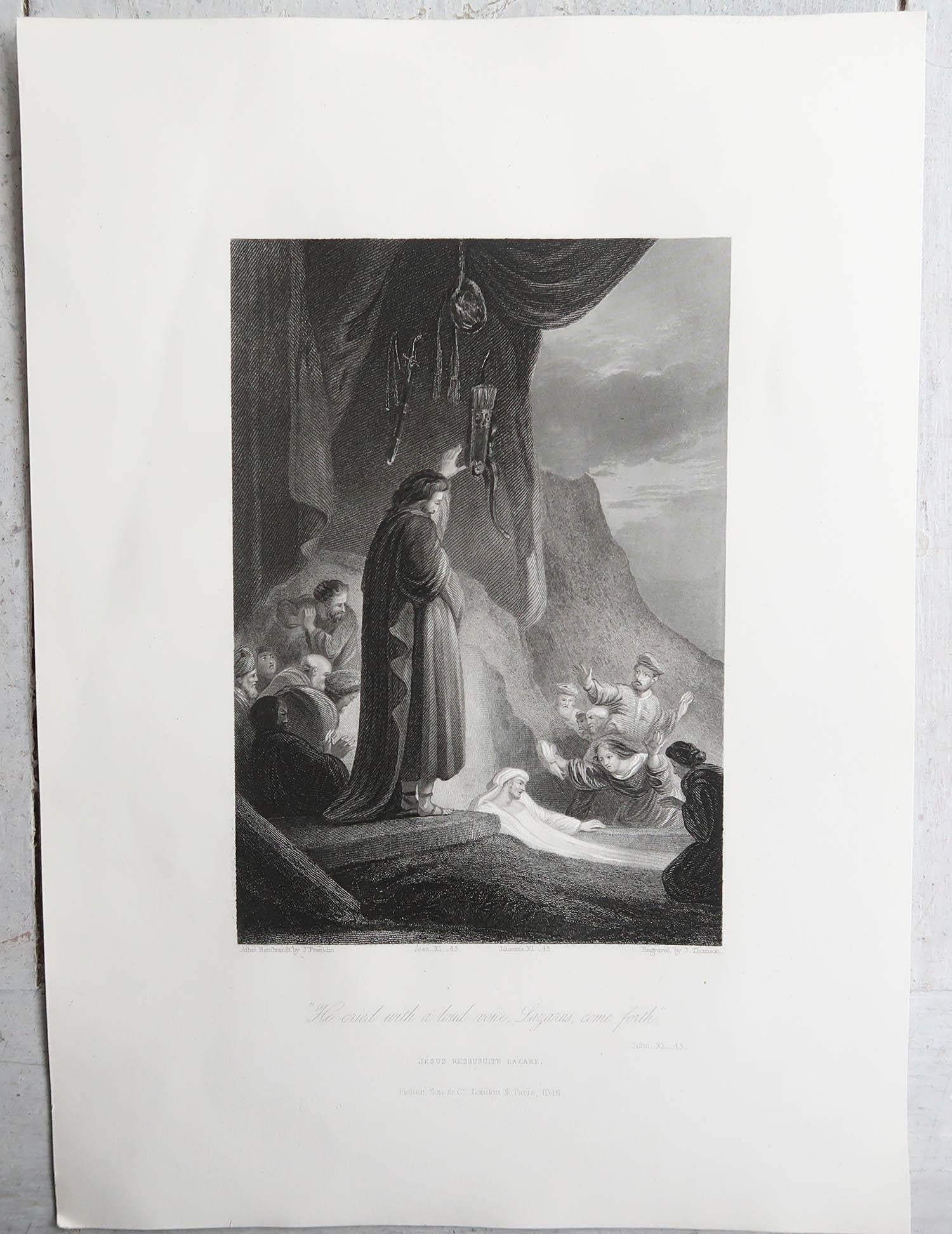 English Original Antique Print After Rembrandt, the Raising of Lazarus, Dated 1846
