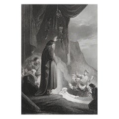 Original Antique Print After Rembrandt, the Raising of Lazarus, Dated 1846