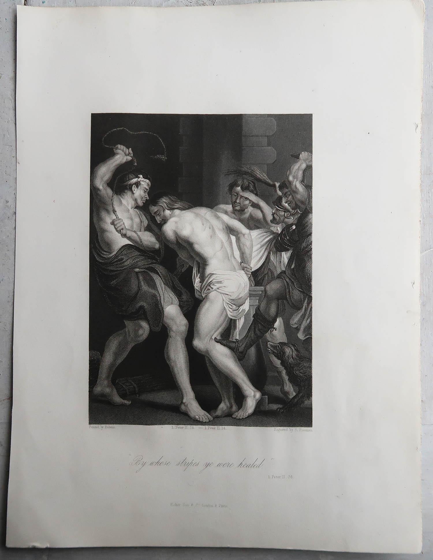 English Original Antique Print After Rubens, Flagellation of Christ, circa 1840