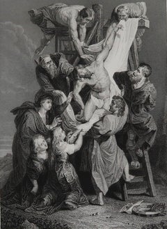 Original Antique Print After Rubens, Jesus Christ Descent from the Cross, 1838