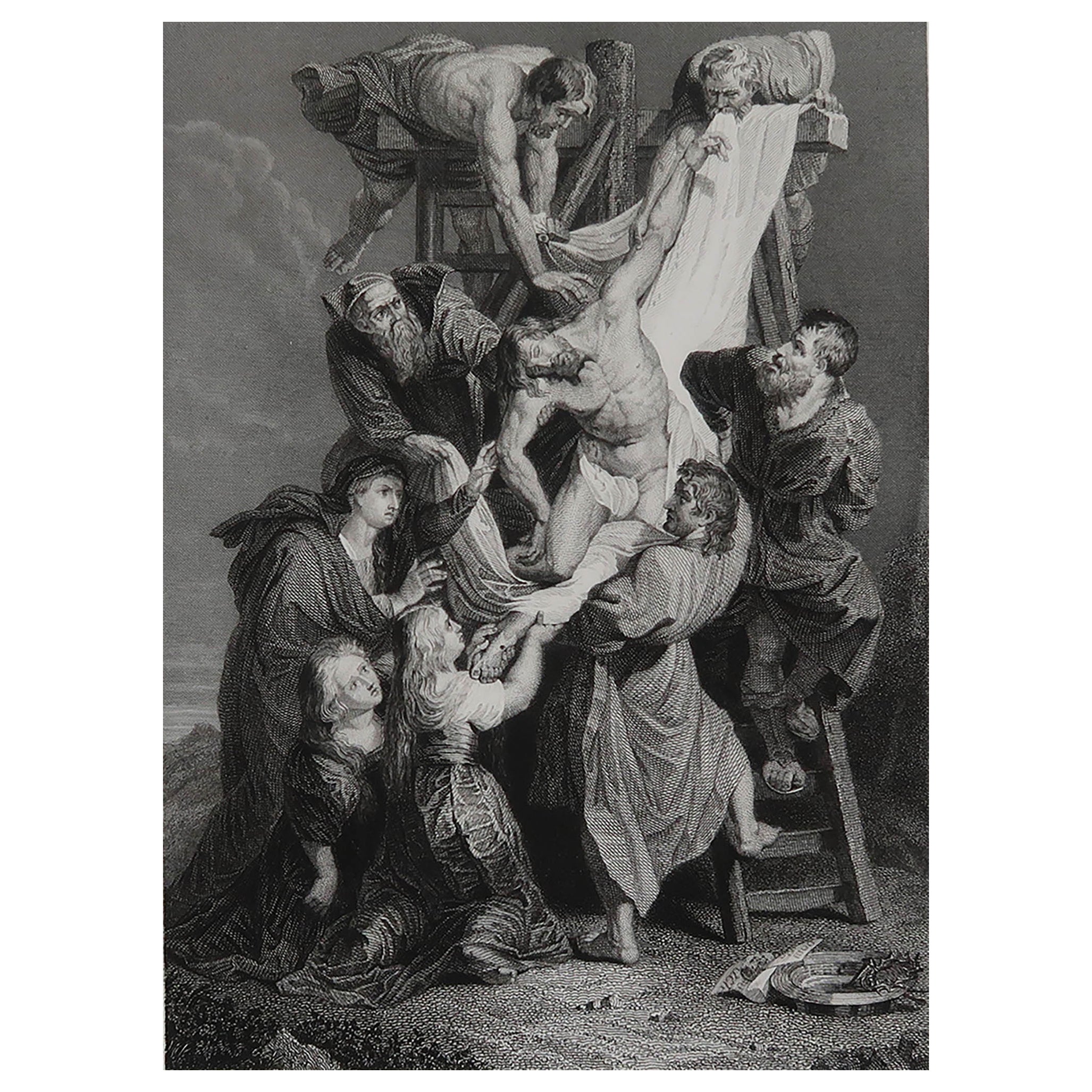 Original Antique Print After Rubens, Jesus Christ Descent from the Cross, 1838