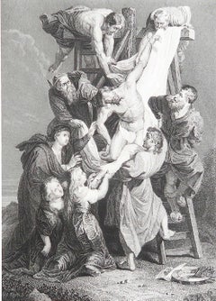 Original Antique Print After Rubens, Jesus Christ Descent from the Cross, 1841