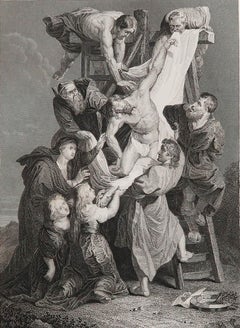 Original Antique Print After Rubens, Jesus Christ Descent From The Cross, 1846