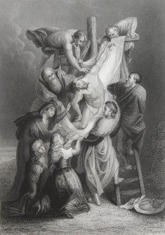 Original Antique Print After Rubens, Jesus Christ Descent from the Cross, C.1850
