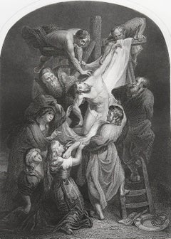 Original Antique Print After Rubens, Jesus Christ Descent from the Cross, C.1850