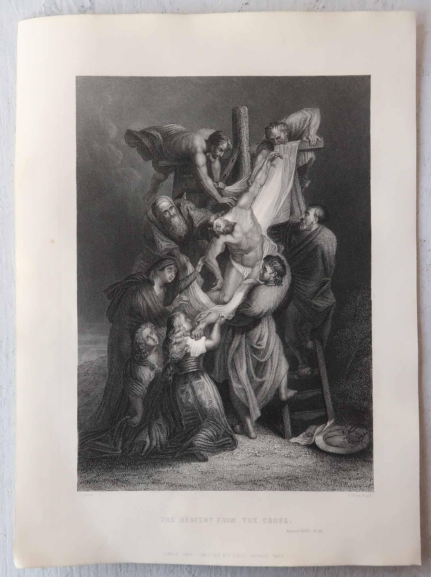 Anglais Impression ancienne originale d'après Rubens, Jésus-Christescent de la Croix, vers 1850 en vente