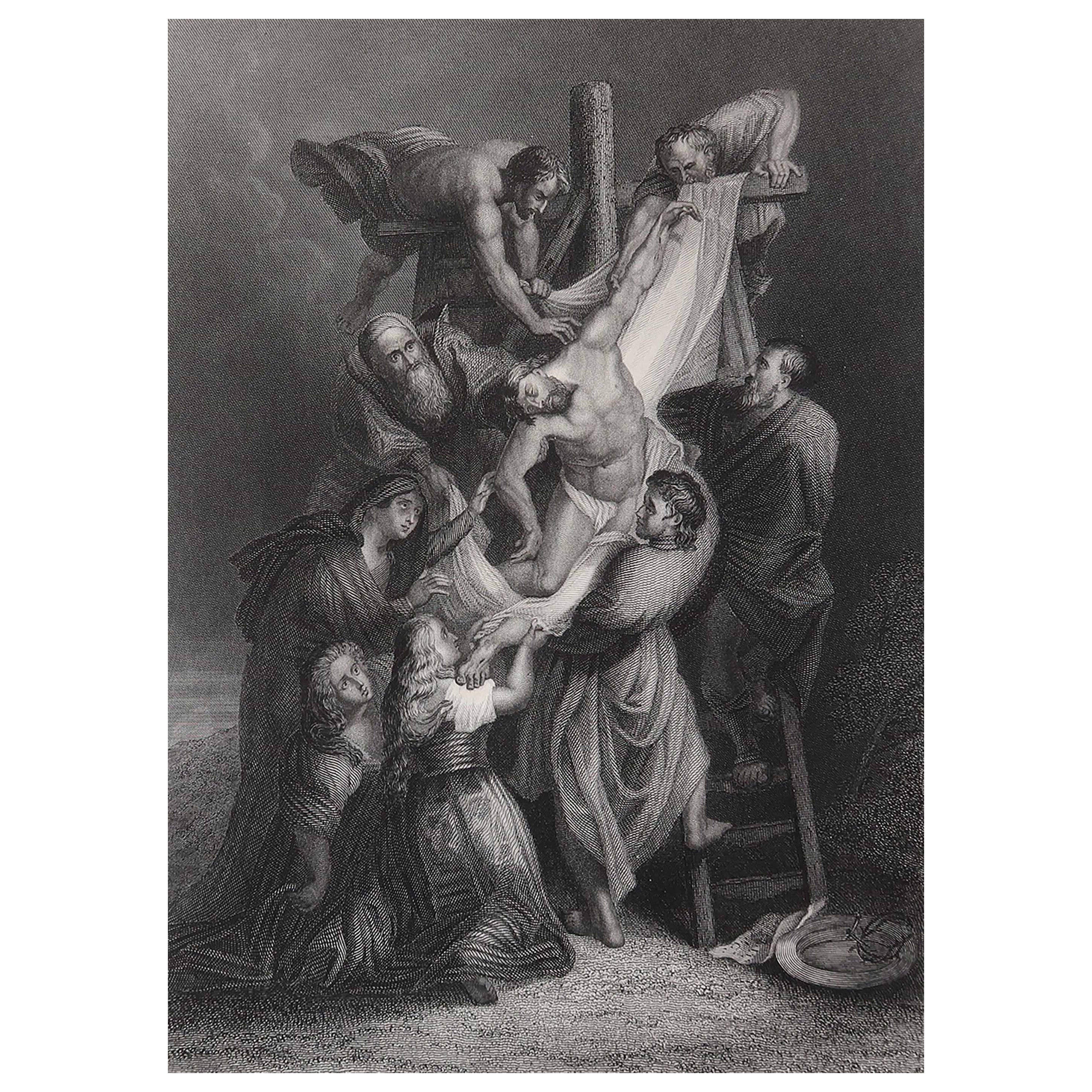 Impression ancienne originale d
après Rubens, Jésus-Christescent de la Croix, vers 1850 en vente