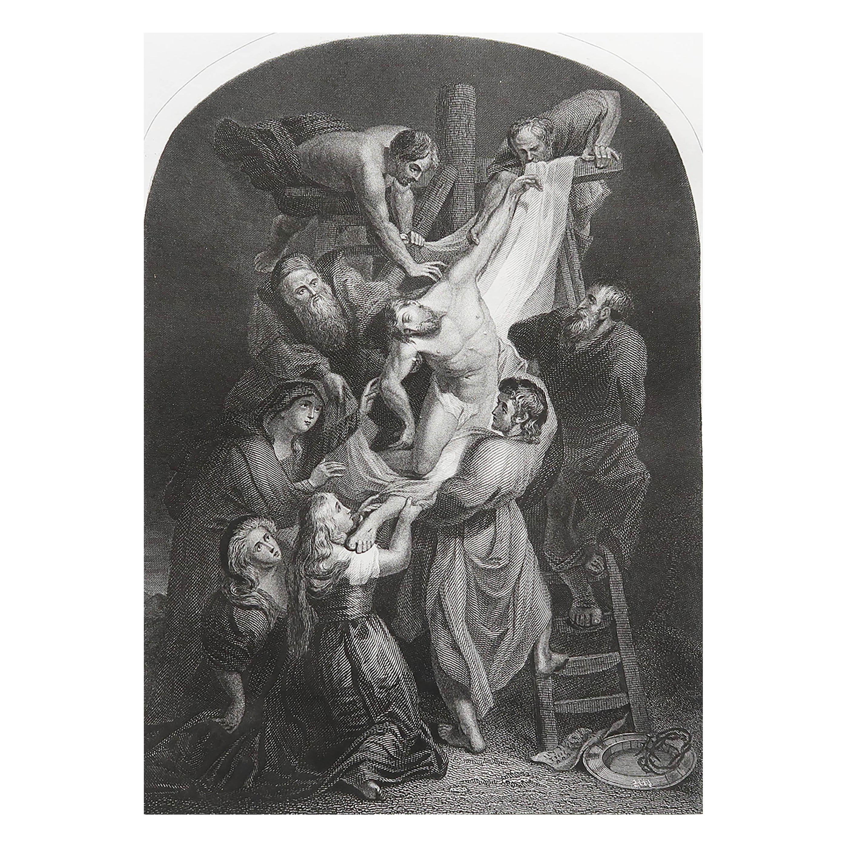 Original Antique Print After Rubens, Jesus Christ Descent from the Cross, C.1850