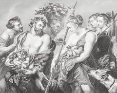 Original Antique Print After Rubens " Satyrs And Nymphs ". C.1850