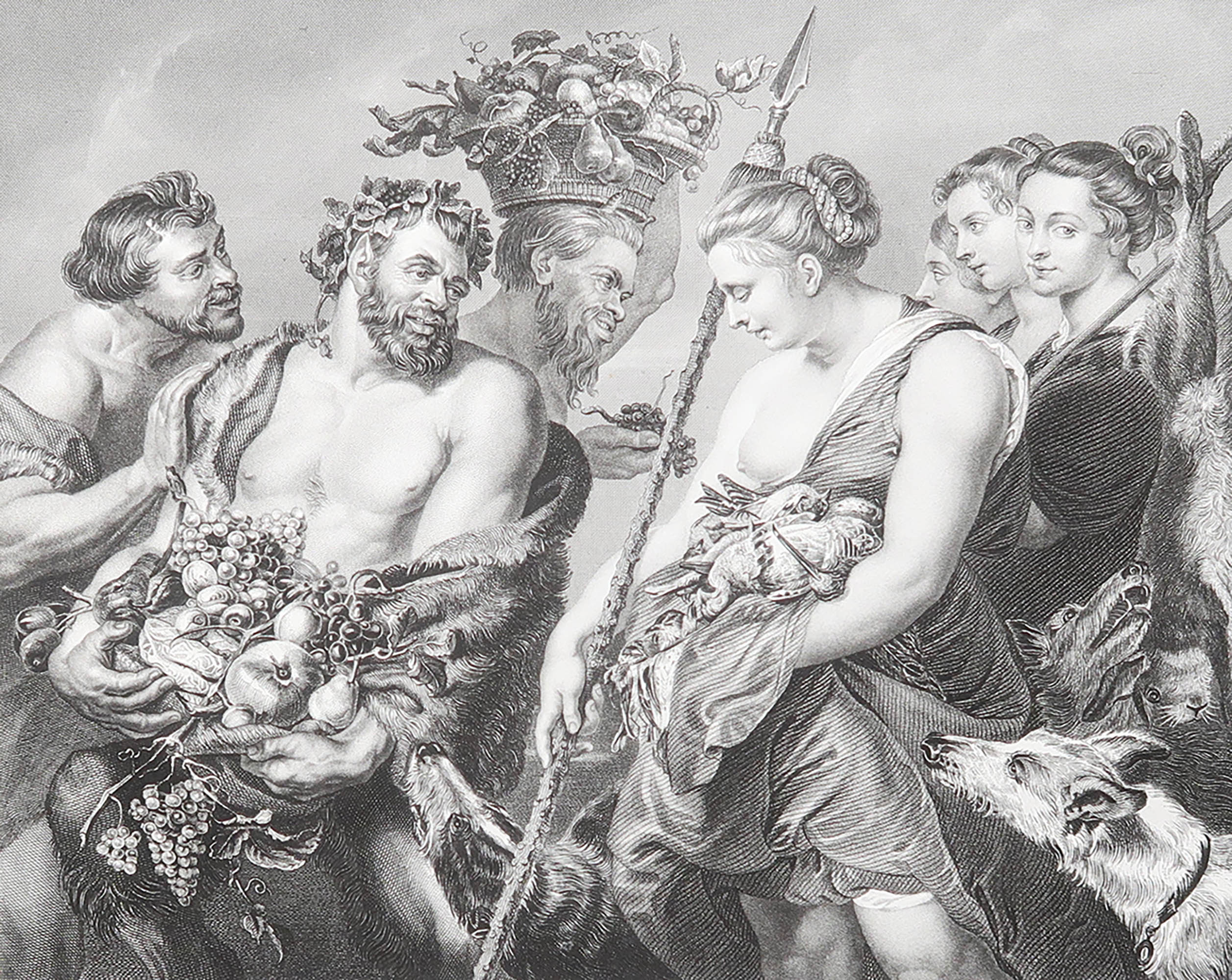 Original Antique Print After Rubens " Satyrs And Nymphs ". C.1850