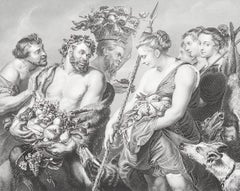 Original Antique Print After Rubens " Satyrs And Nymphs ". C.1850