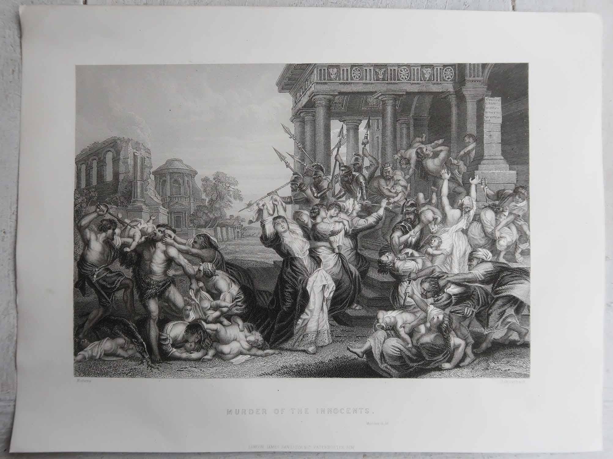 Anglais Gravure ancienne originale d'après Rubens. Le massacre des innocents. C.1850 en vente
