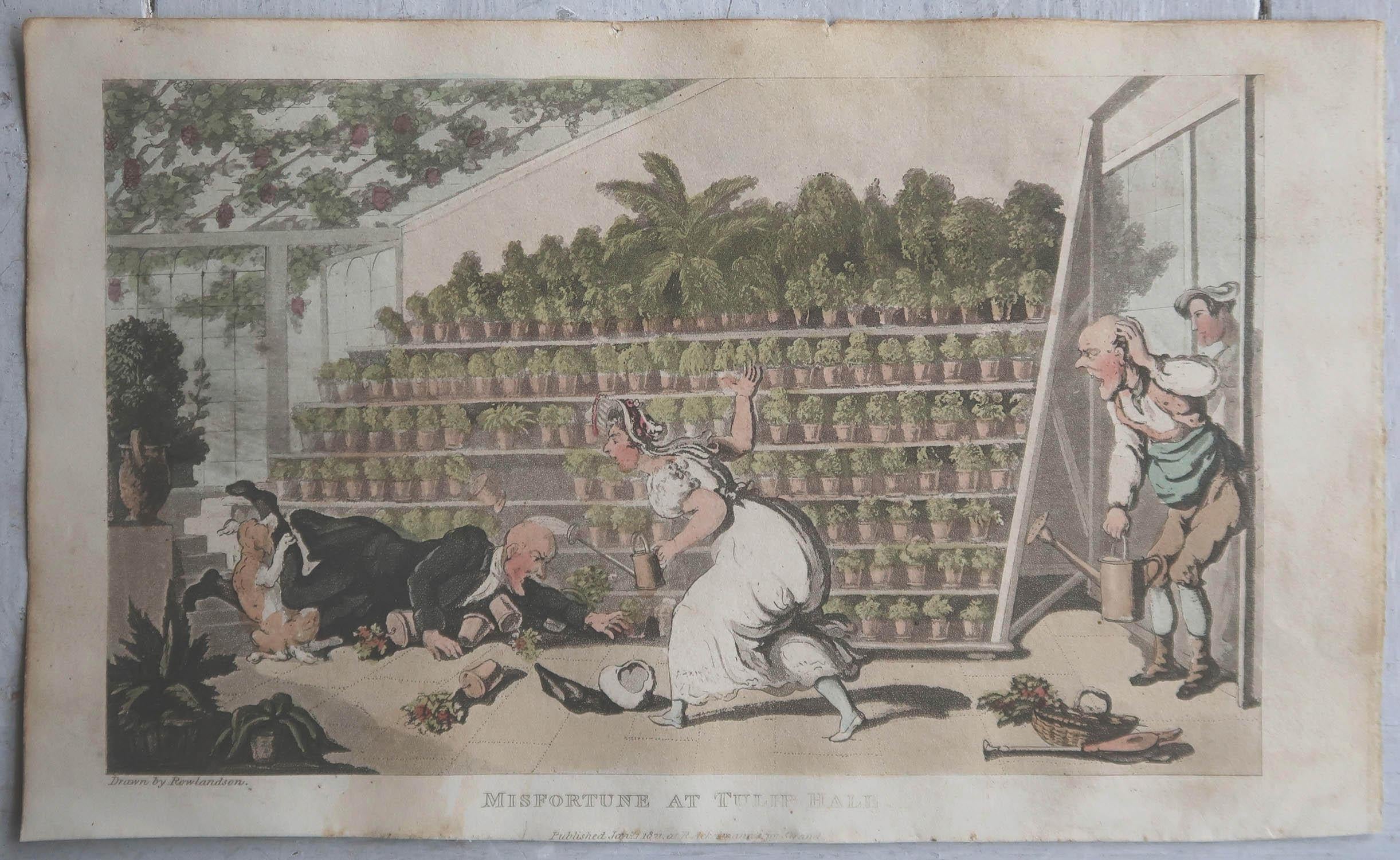 Georgian Original Antique Print After Thomas Rowlandson, at Tulip Hall, 1821 For Sale