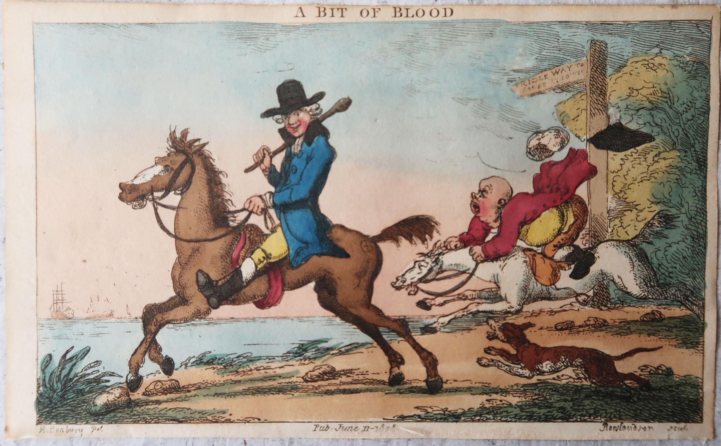English Original Antique Print After Thomas Rowlandson, Bit of Blood, Dated 1808 For Sale
