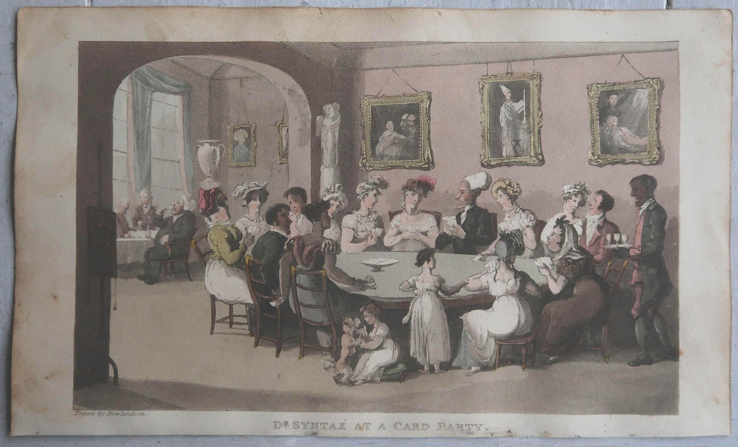English Original Antique Print After Thomas Rowlandson, Card Party, 1821 For Sale