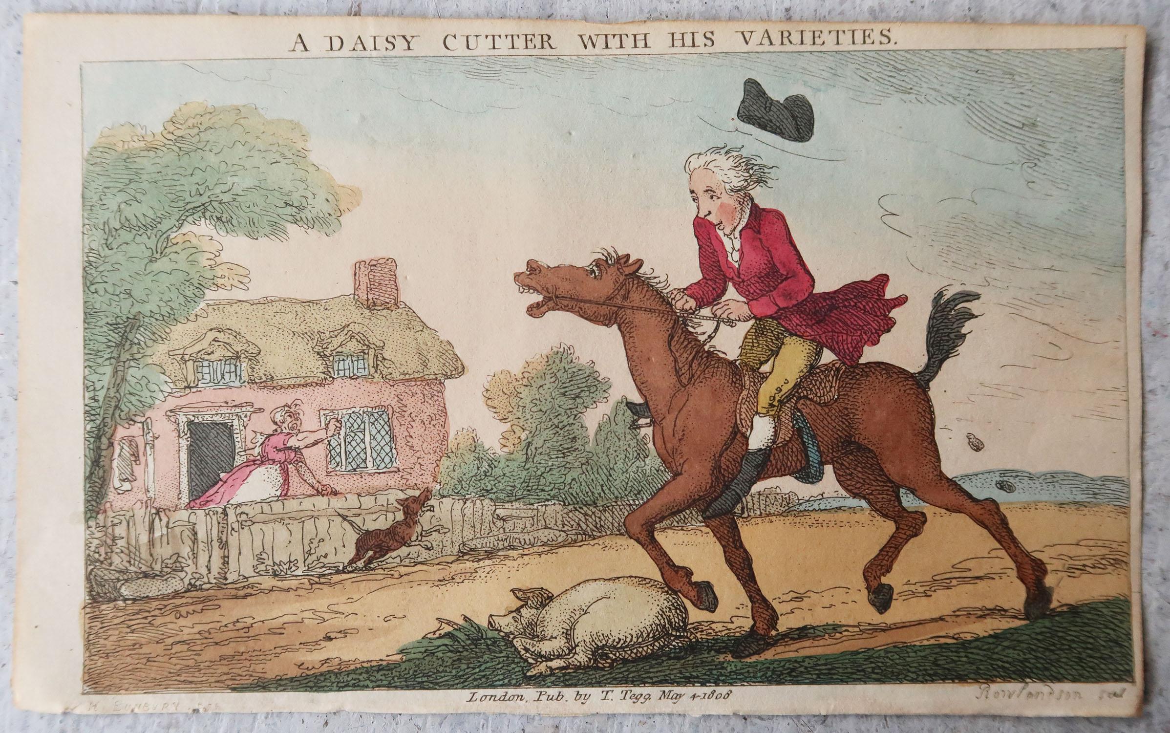 Georgian Original Antique Print After Thomas Rowlandson, Daisy Cutter. Dated 1808 For Sale