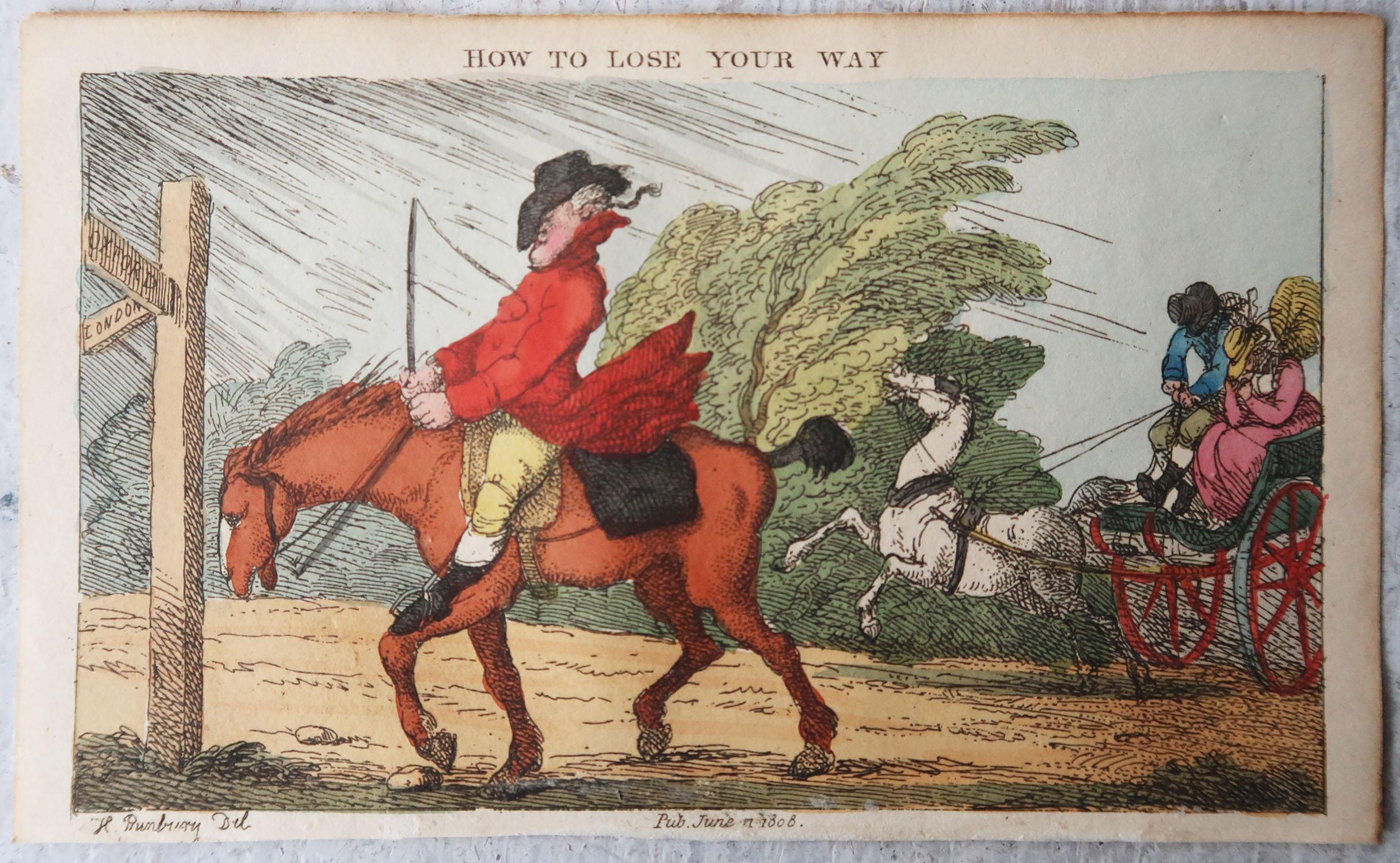 Georgien Gravure ancienne originale d'après Thomas Rowlandson, How To Lose Your Way. 1808 en vente