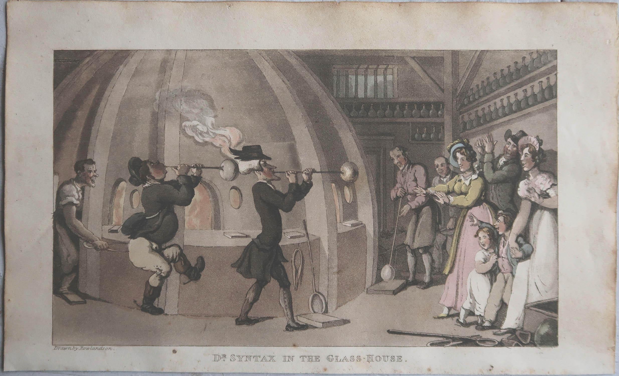 Georgian Original Antique Print After Thomas Rowlandson, in the Glass-House, 1820 For Sale