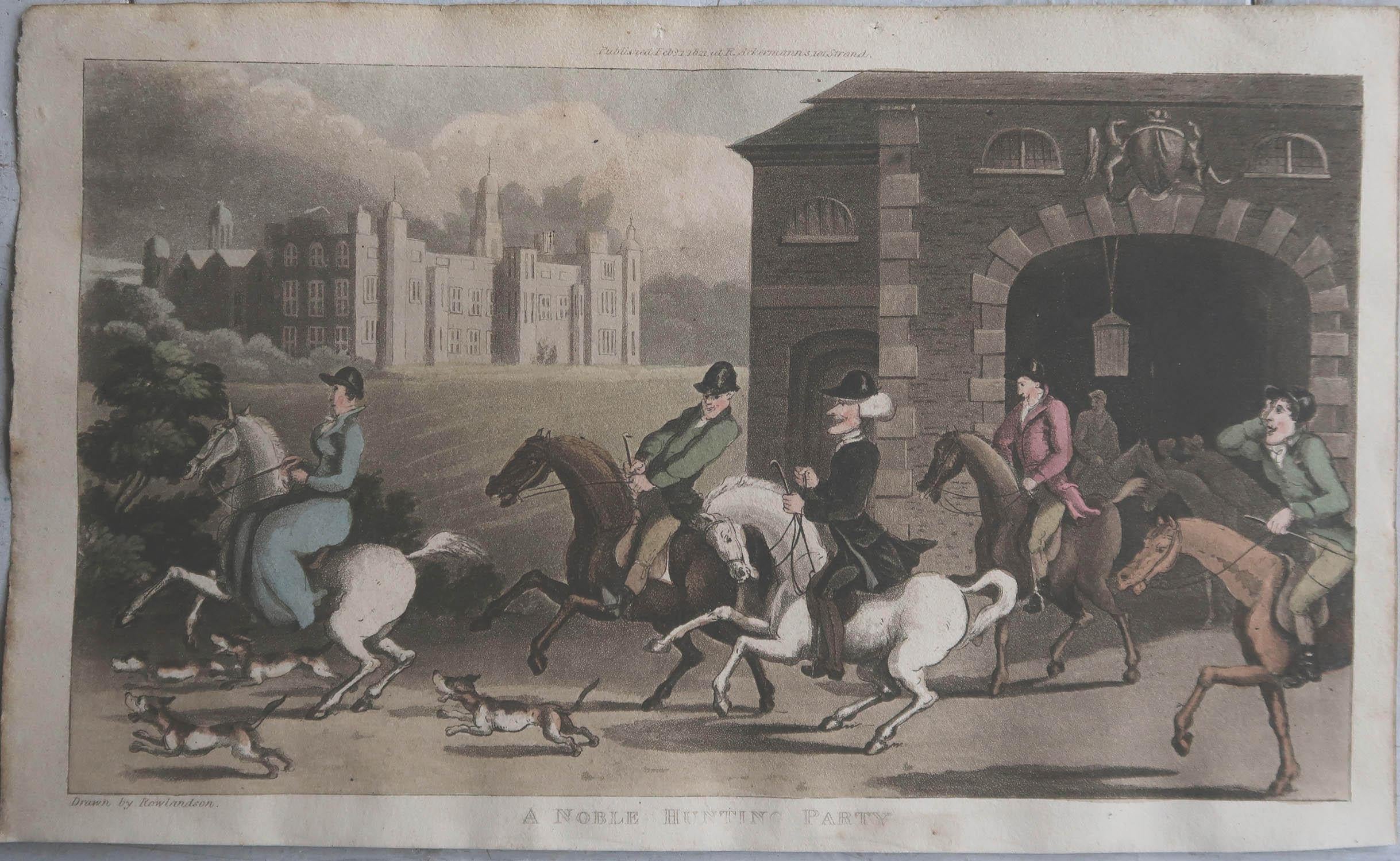 Antiker Druck nach Thomas Rowlandson, Noble Hunting Party, 1821 (Georgian) im Angebot