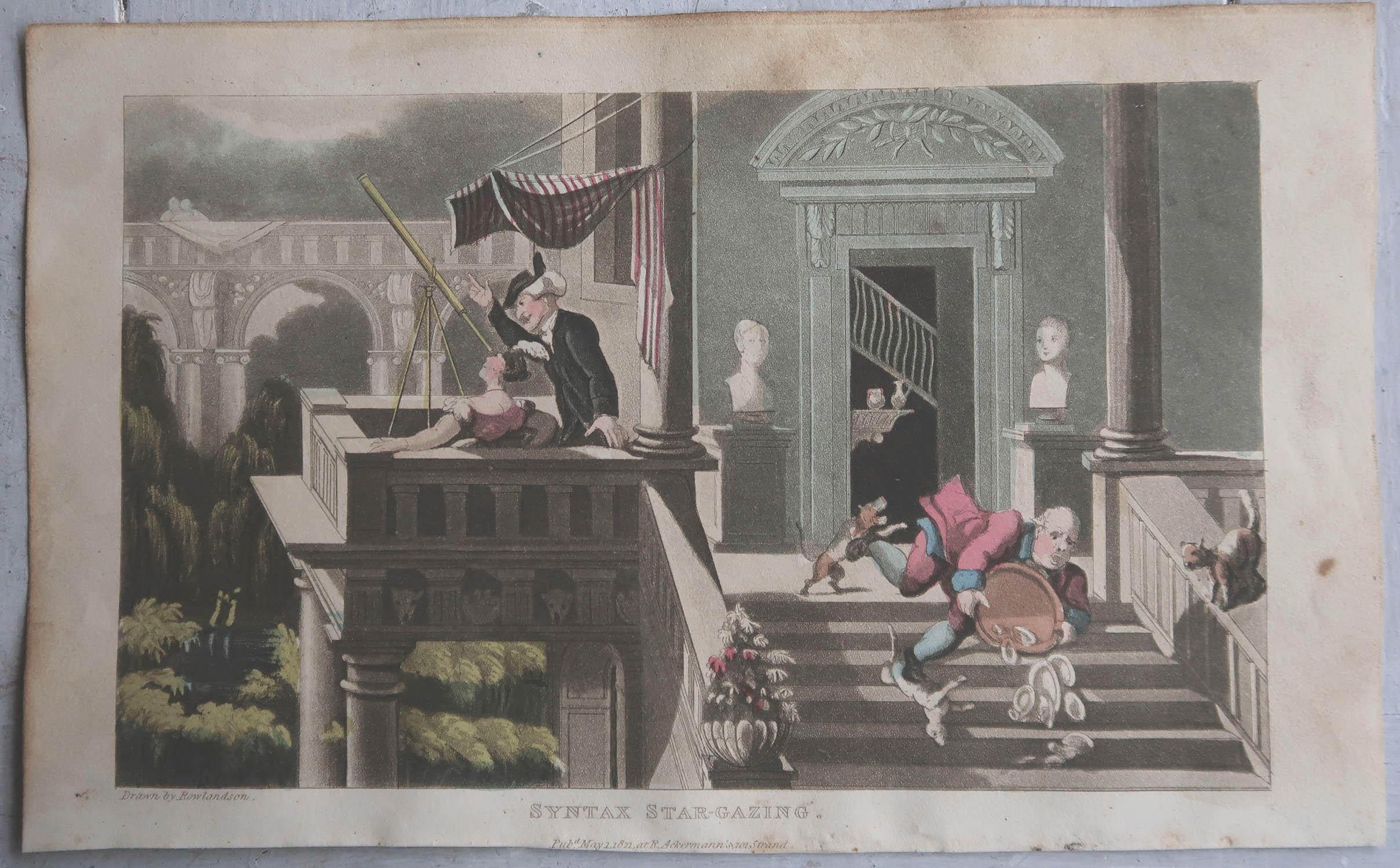 Georgian Original Antique Print after Thomas Rowlandson, Star Gazing. 1821 For Sale