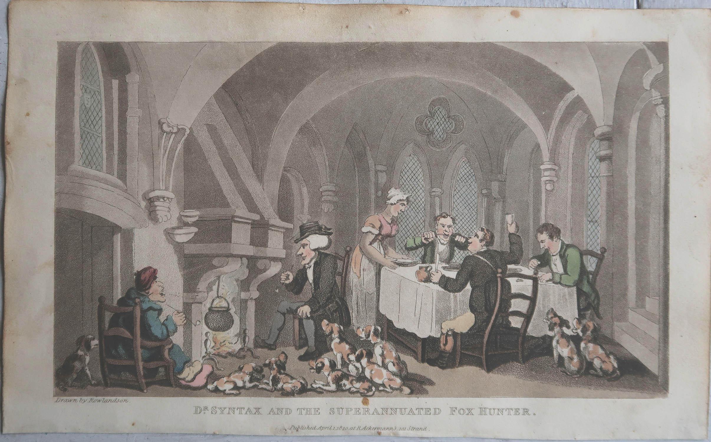 Georgian Original Antique Print After Thomas Rowlandson, Superannuated Fox Hunter, 1820 For Sale