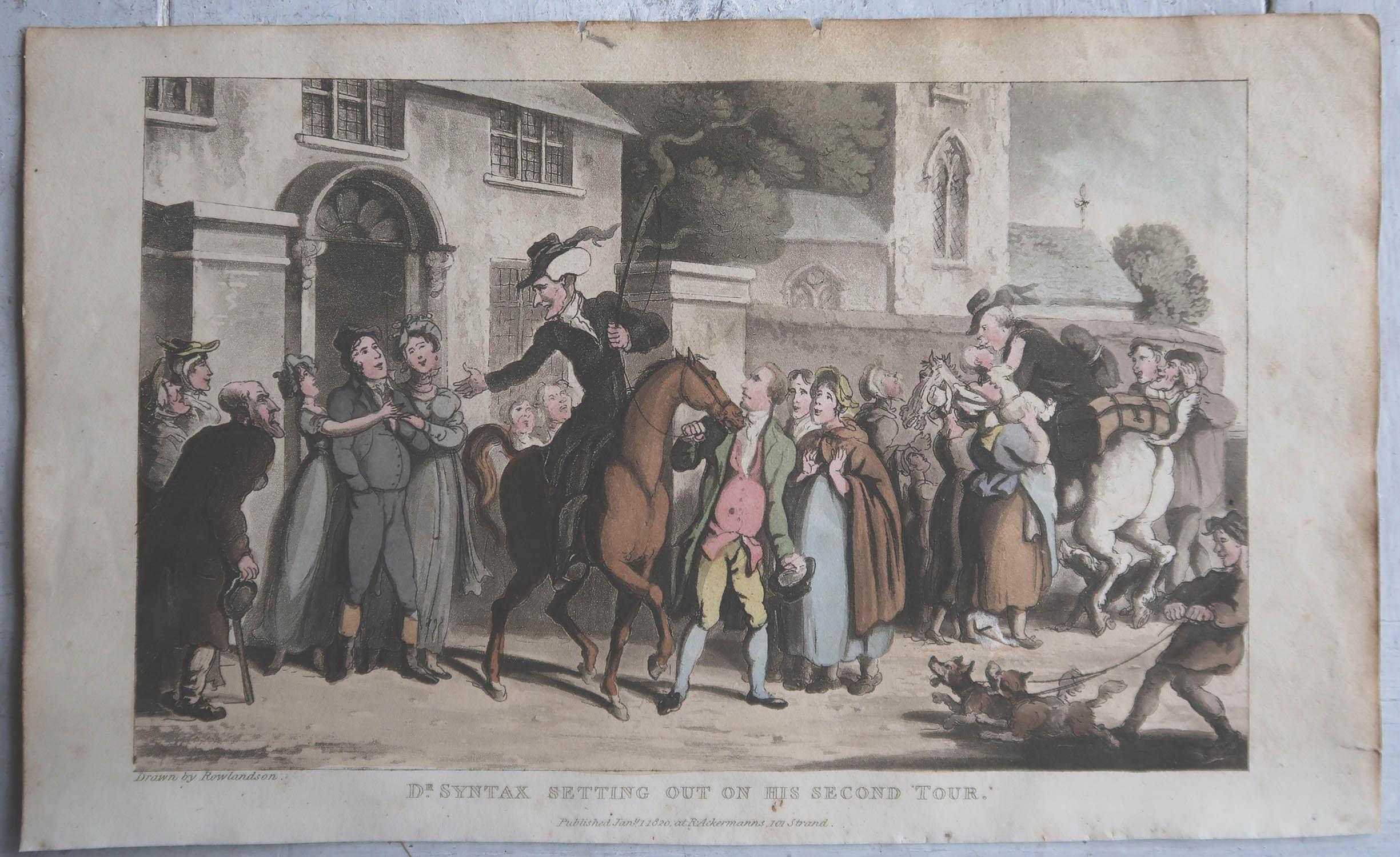 Georgian Original Antique Print After Thomas Rowlandson, Syntax Setting off. 1820 For Sale