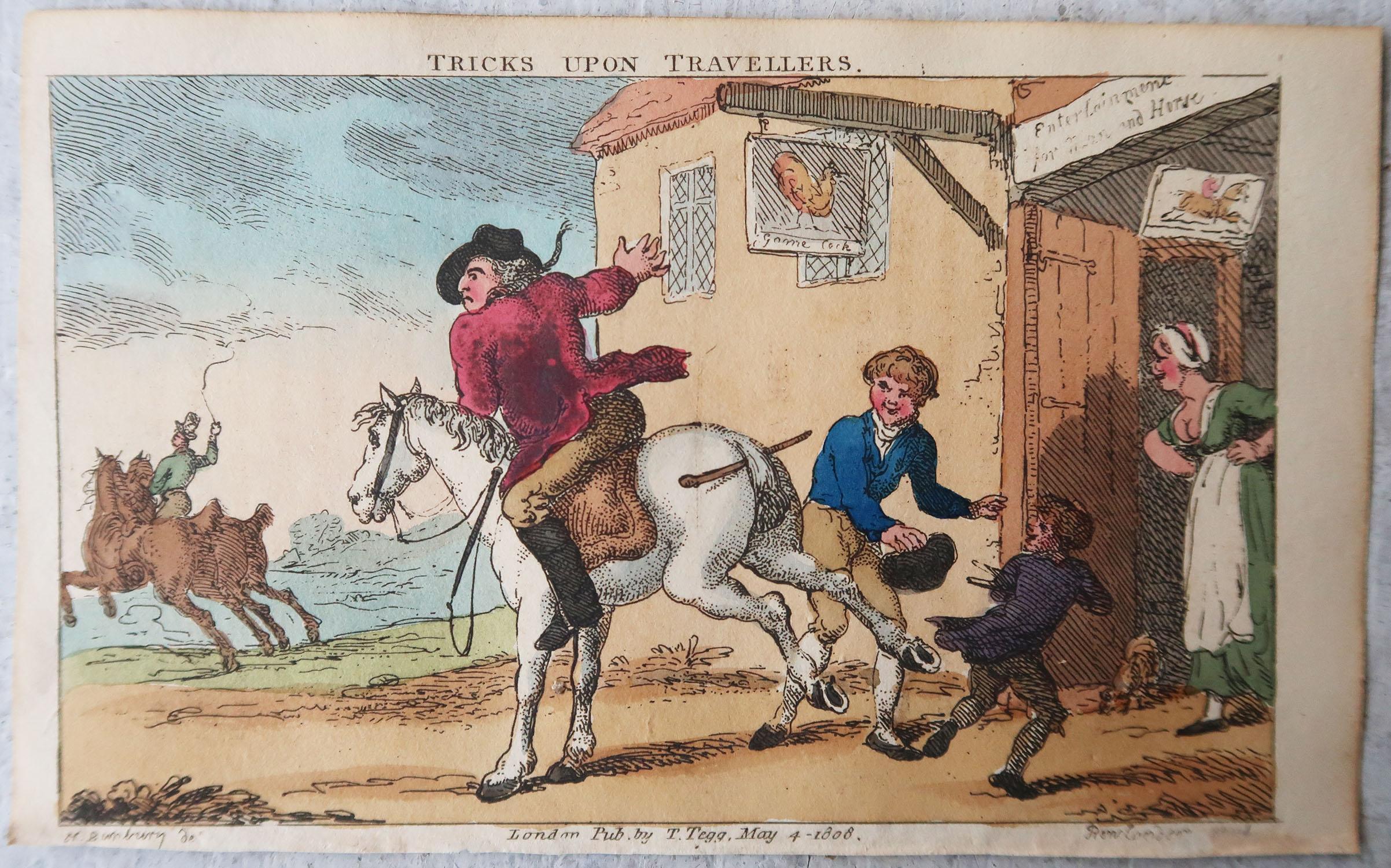 Georgian Original Antique Print After Thomas Rowlandson, Tricks Upon Travellers, 1808 For Sale