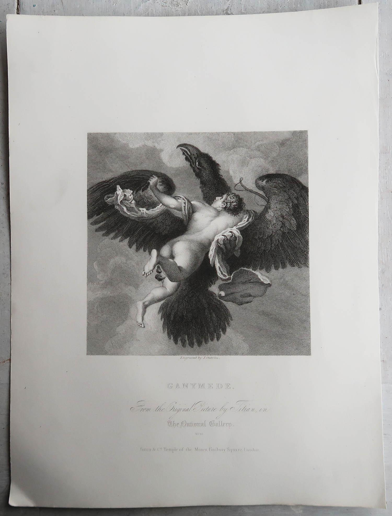 Renaissance Original Antique Print After Titian, Ganymede, circa 1850