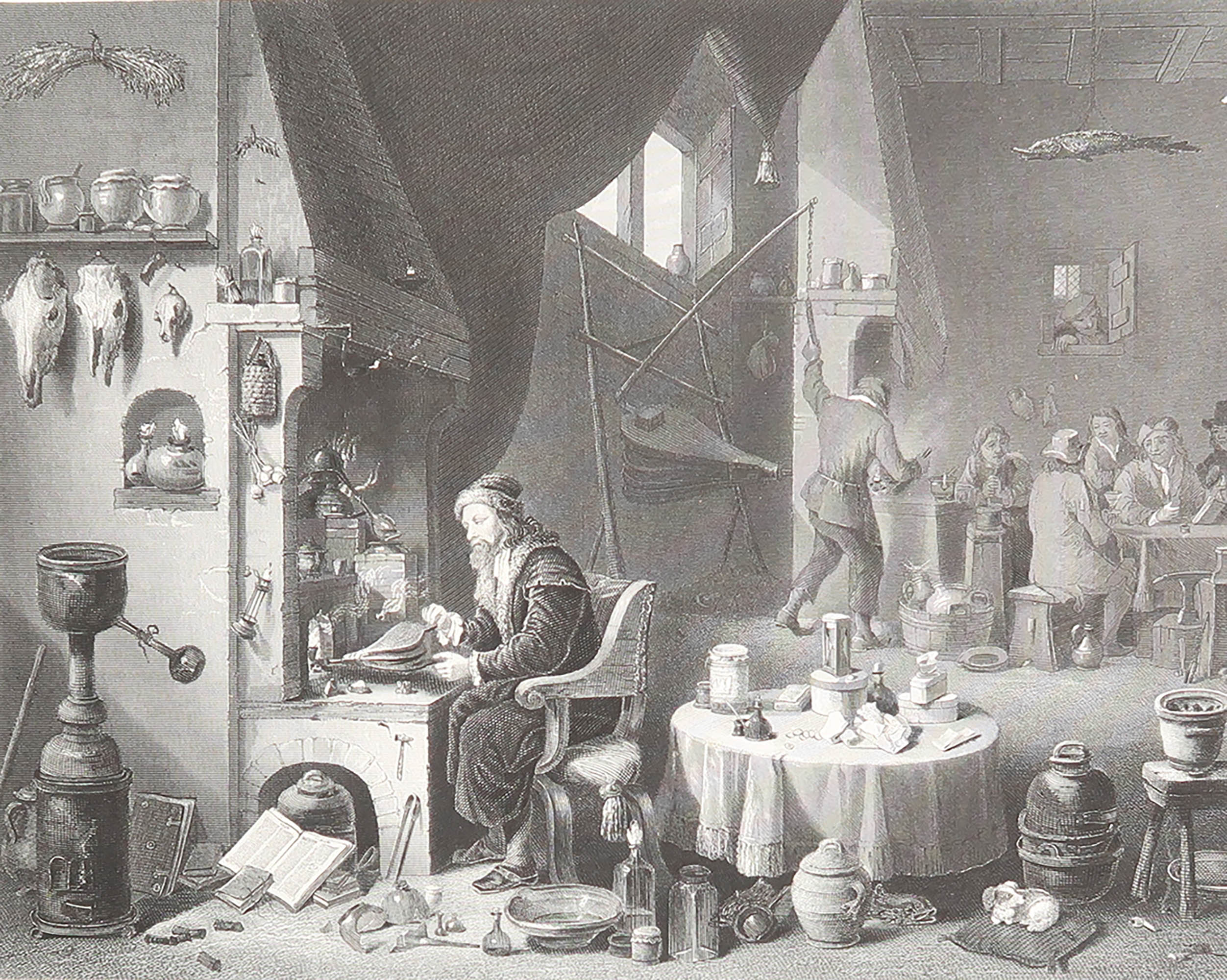 Original Antique Print of A " Chemist " After David Teniers. C.1850