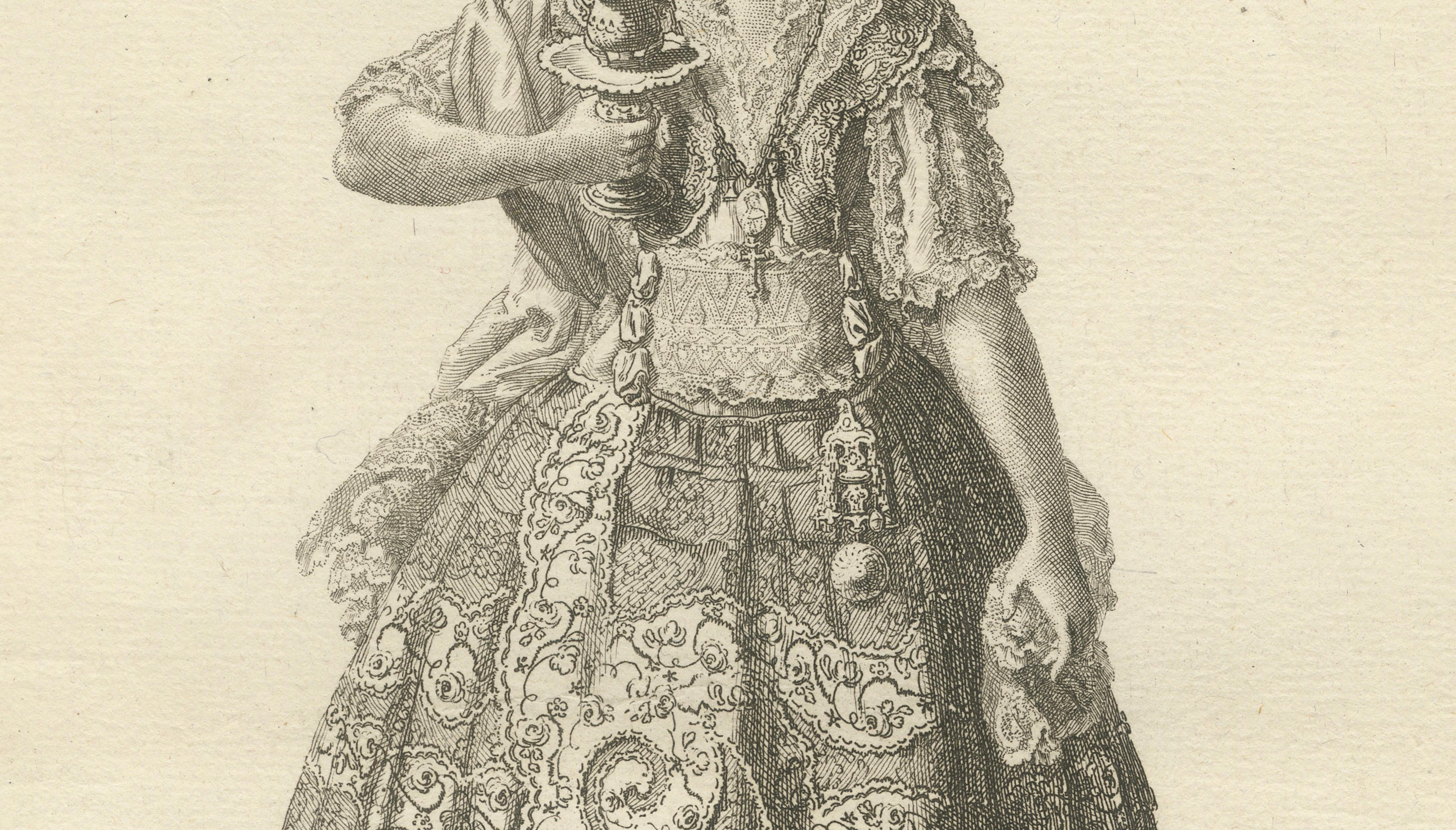 Original Antique Print of a Chocolate-Drinking Creole Lady of Lima, Peru, c.1796