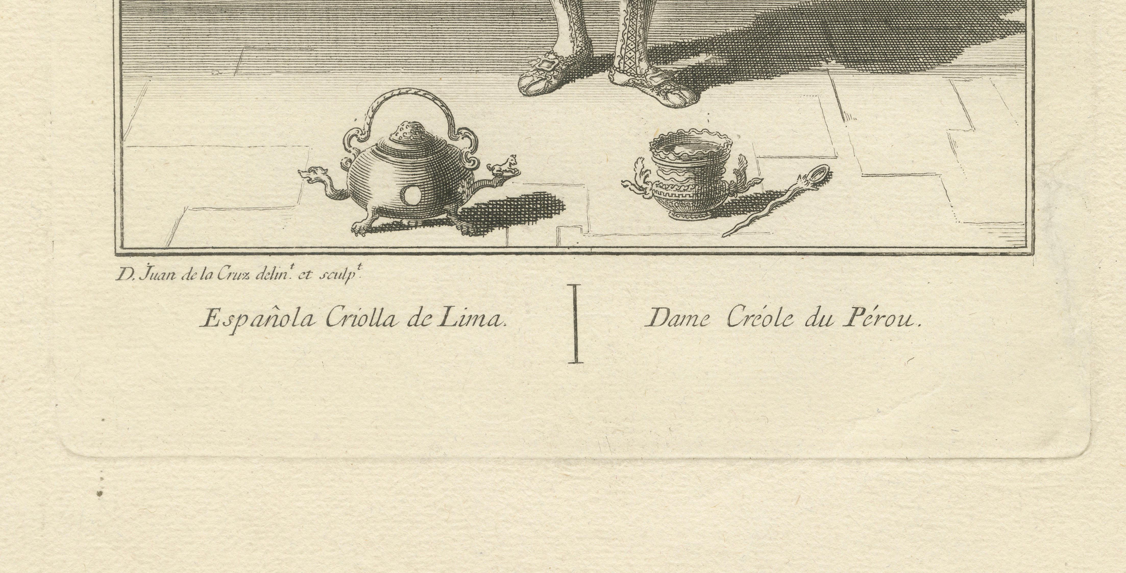 Original Antique Print of a Chocolate-Drinking Creole Lady of Lima, Peru, c.1796