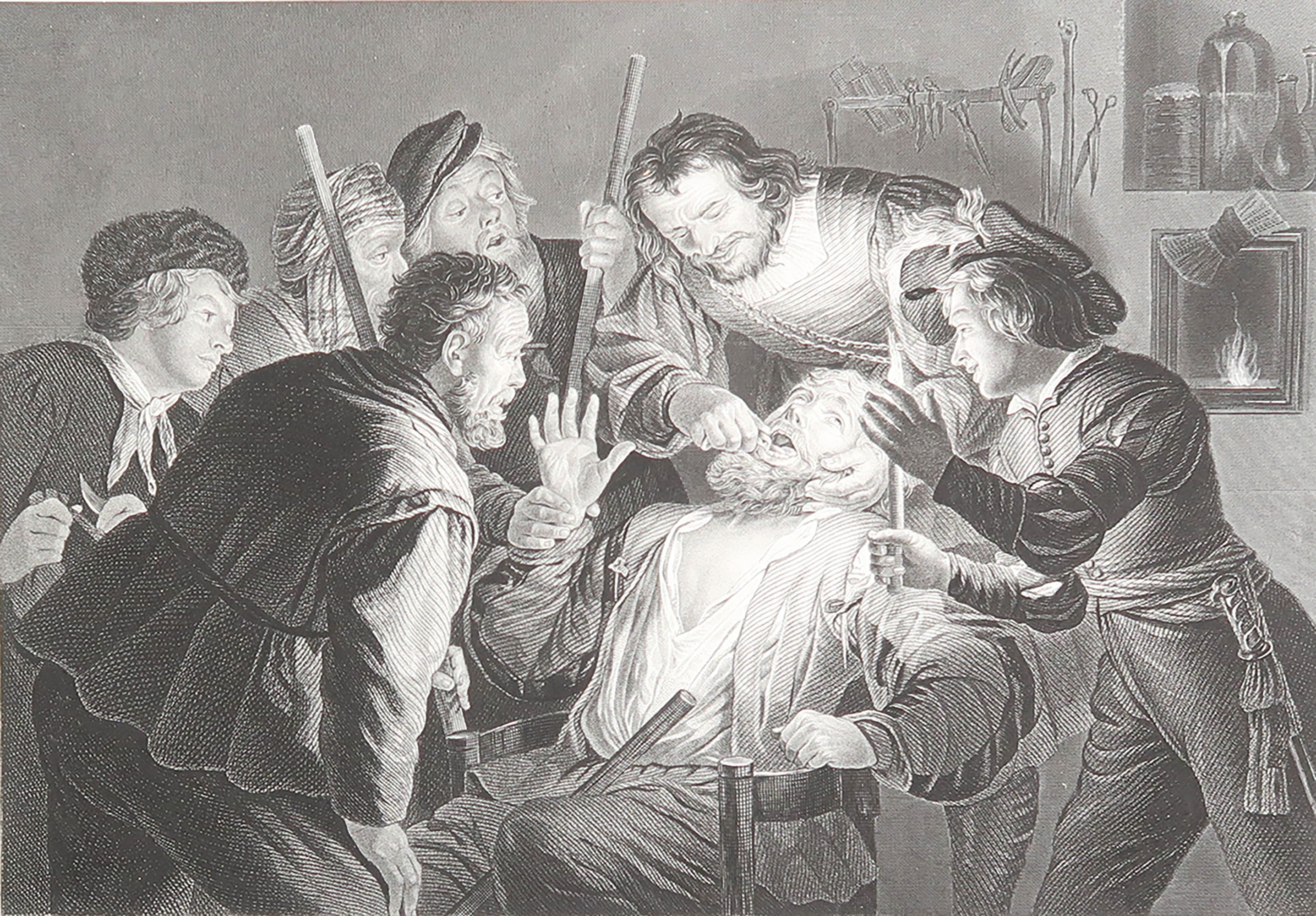 Original Antique Print of A " Dentist " After Gerrit Van Honthorst. C.1850 For Sale