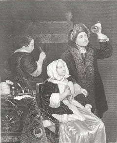 Original Antique Print of A " Doctor " After Caspar Netscher. C.1850