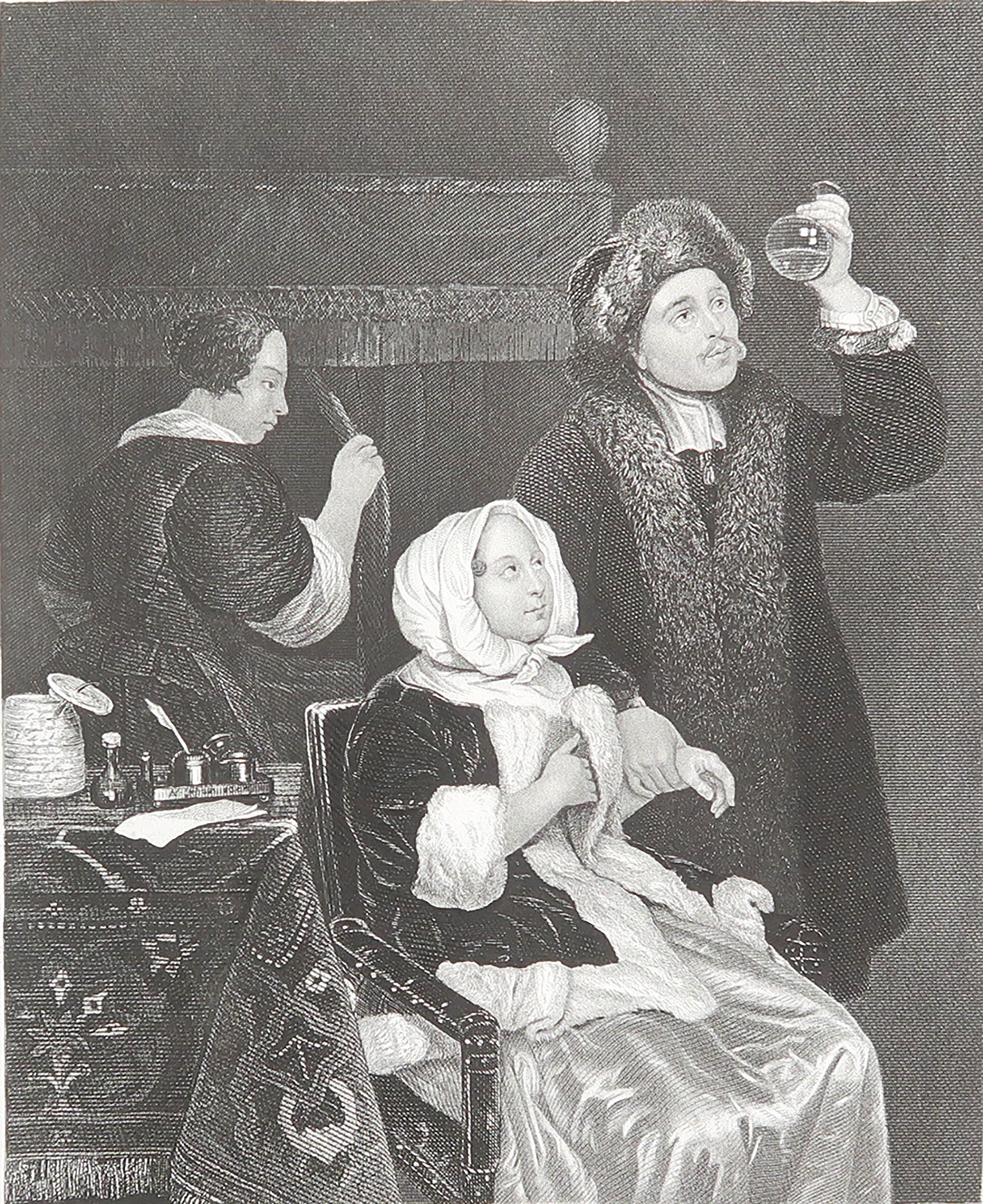 Original Antique Print of A " Doctor " After Caspar Netscher. C.1850
