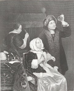 Original Antique Print of A " Doctor " After Caspar Netscher. C.1850