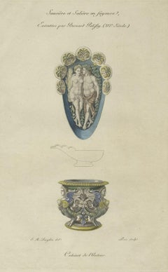Original Antique Print of a Gravy and Salt Cellar, 1839
