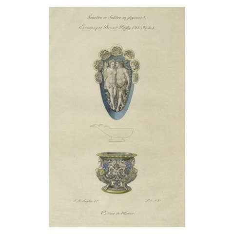 Original Antique Print of a Gravy and Salt Cellar, 1839