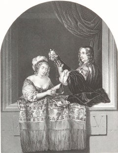 Original Antique Print of A " Lady Singing " After Caspar Netscher. C.1850