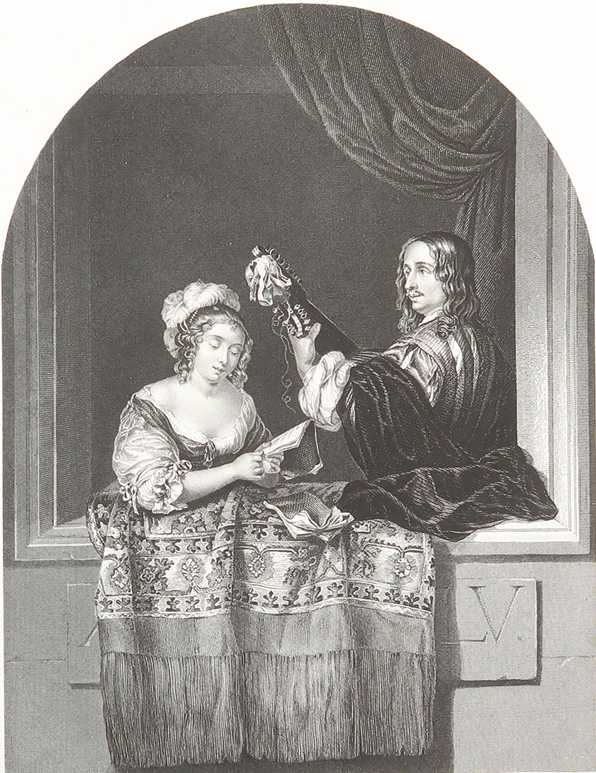 Original Antique Print of A " Lady Singing " After Caspar Netscher. C.1850 For Sale