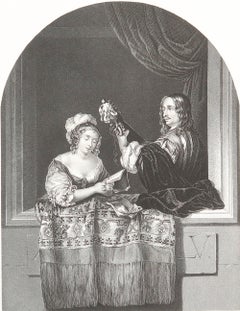 Original Antique Print of A " Lady Singing " After Caspar Netscher. C.1850