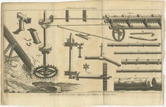 Original Antique Print of a Machine for Boring Pipes, ca.1760