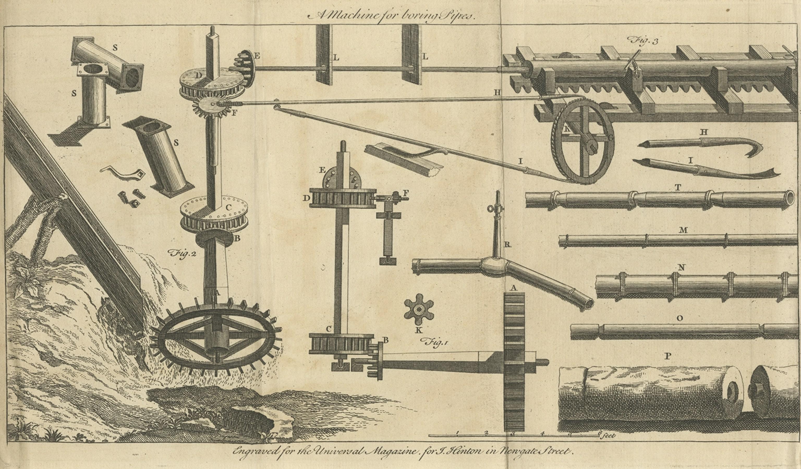 Impression ancienne d'origine d'une machine pour les pipes de naissance, vers 1760 Bon état - En vente à Langweer, NL