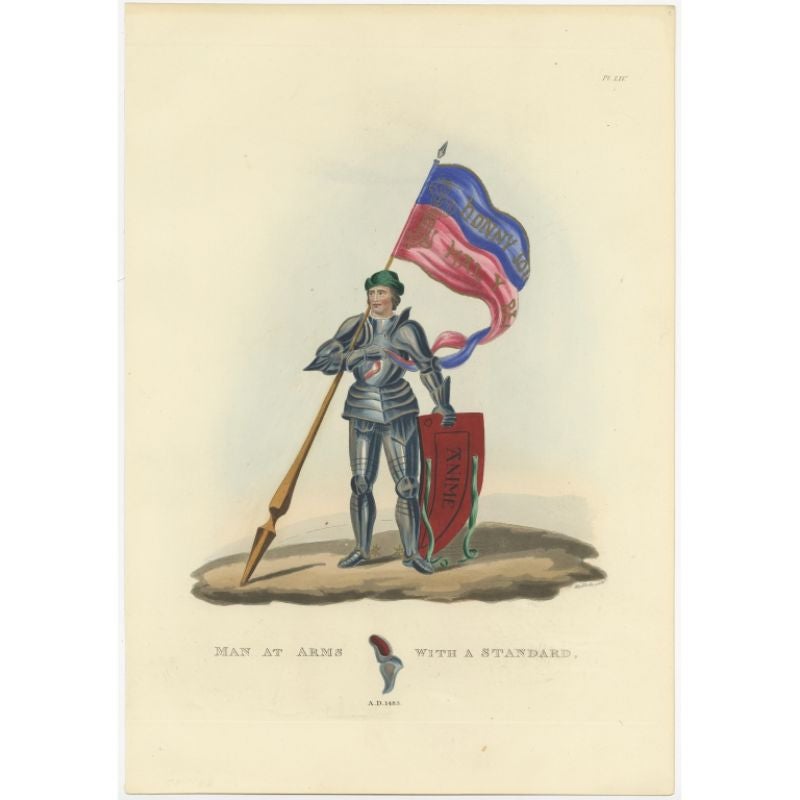 Original Antique Print of a Man at Arms, 1842