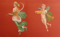 Original Antique Print of a Mural Painting, Pompeii, C.1880