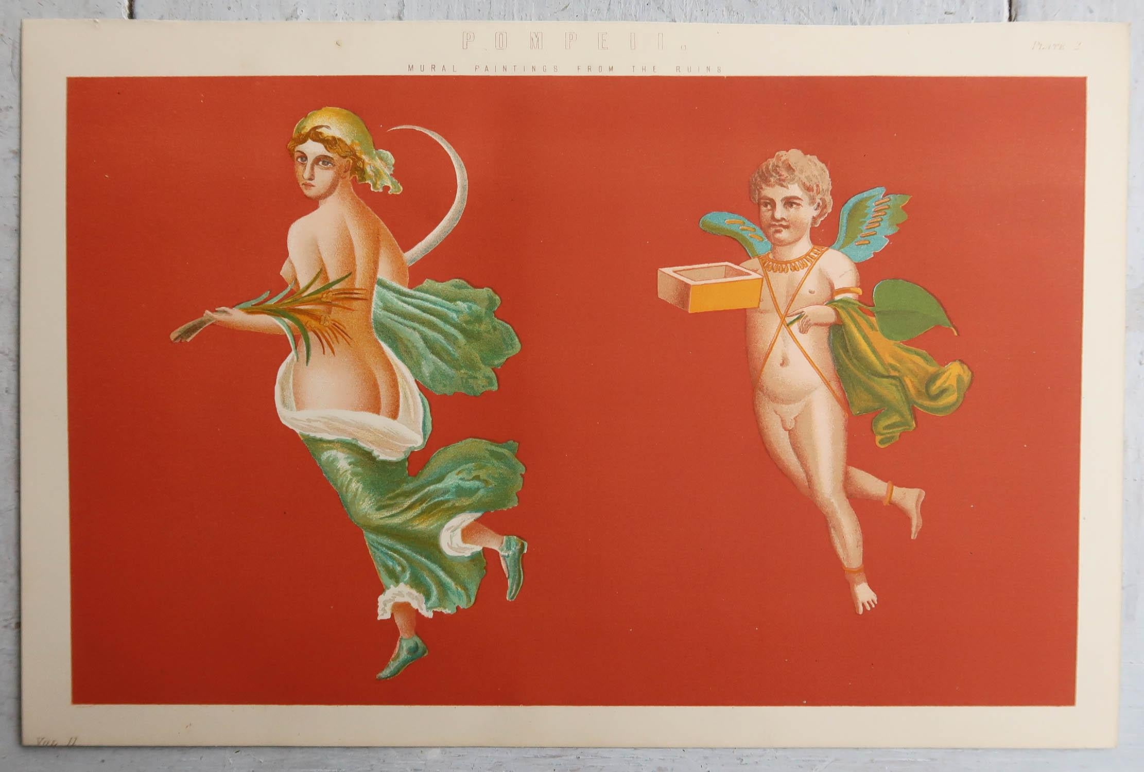 Scottish Original Antique Print of a Mural Painting, Pompeii, C.1880