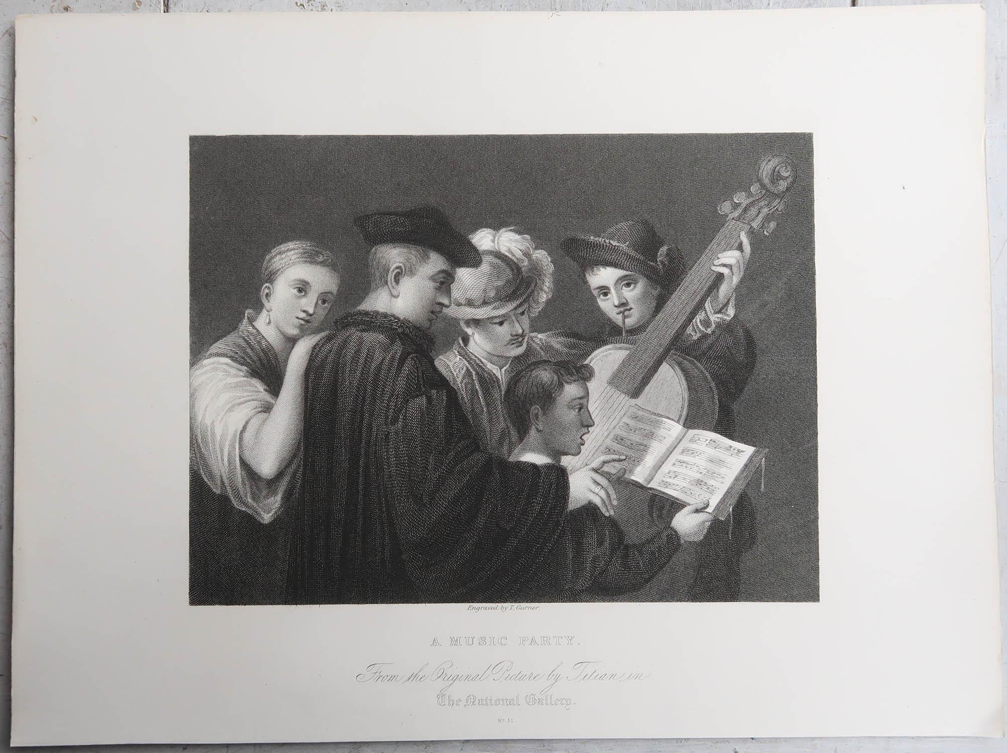 Anglais Impression ancienne originale d'une fête musicale d'après le Titien. C.1850 en vente