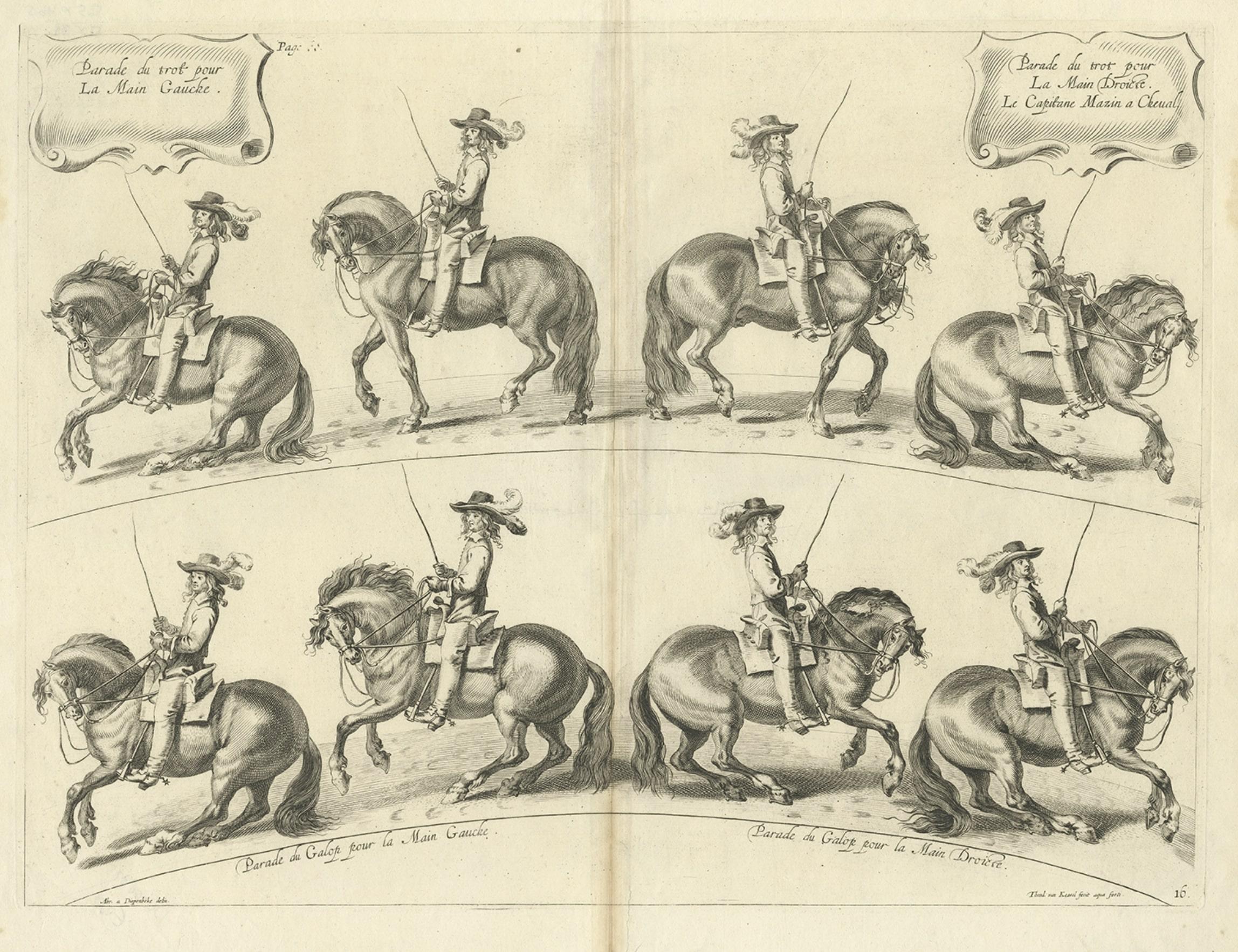 Paper Original Antique Print of a New Way of Dressing or Schooling of Horses, ca.1740 For Sale